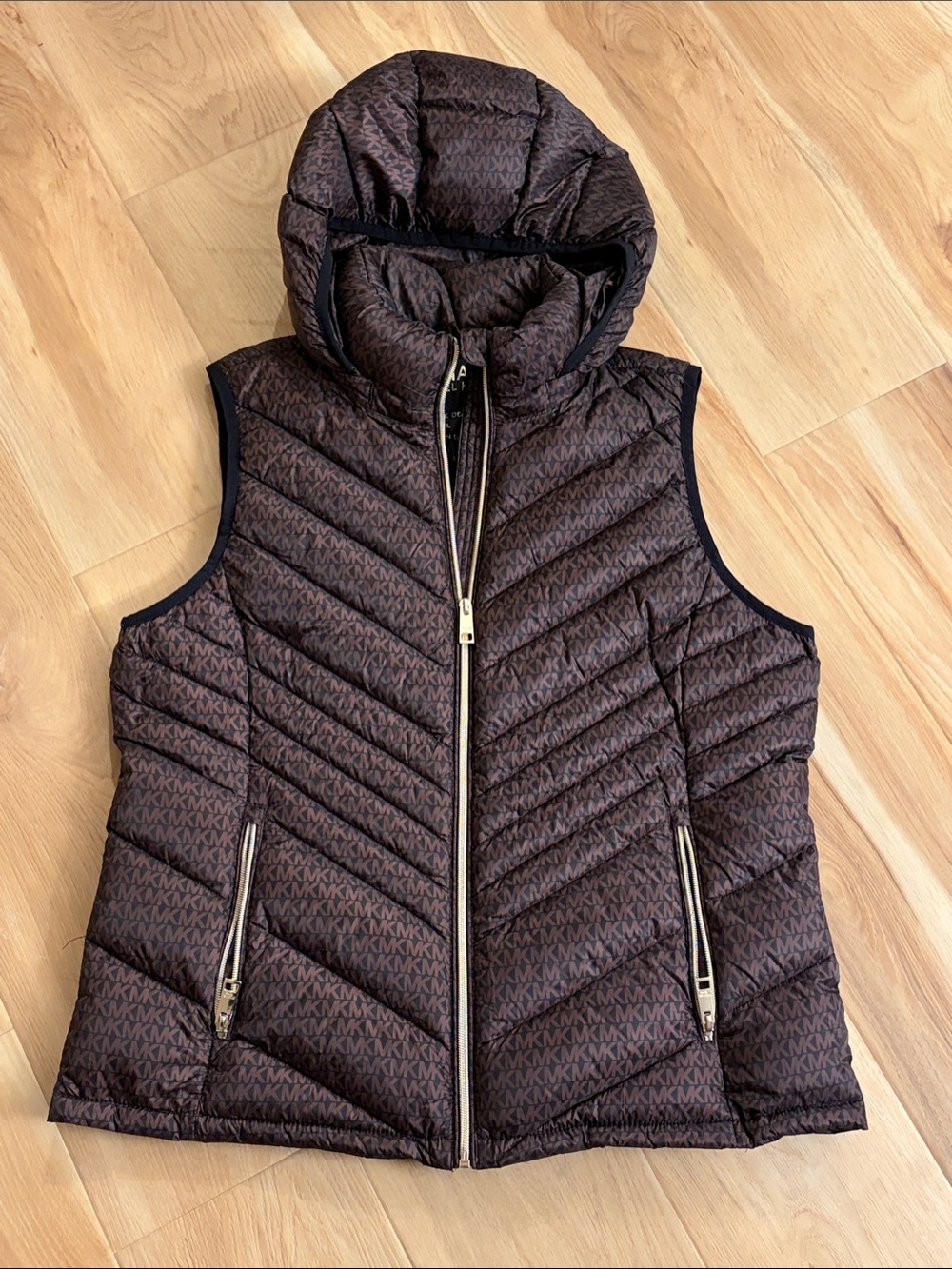 MICHAEL Michael Kors Brown Quilted MK Logo Hooded Puffer Vest
